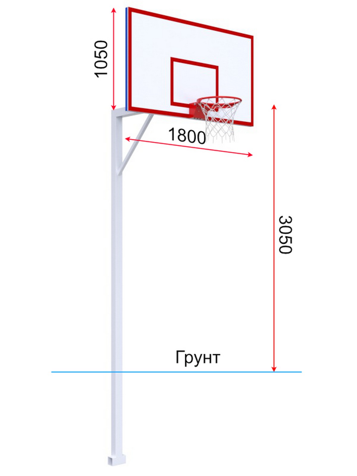 Стойка стационарная с игровым щитом и массовым кольцом Glav 01.1017 1200_1600