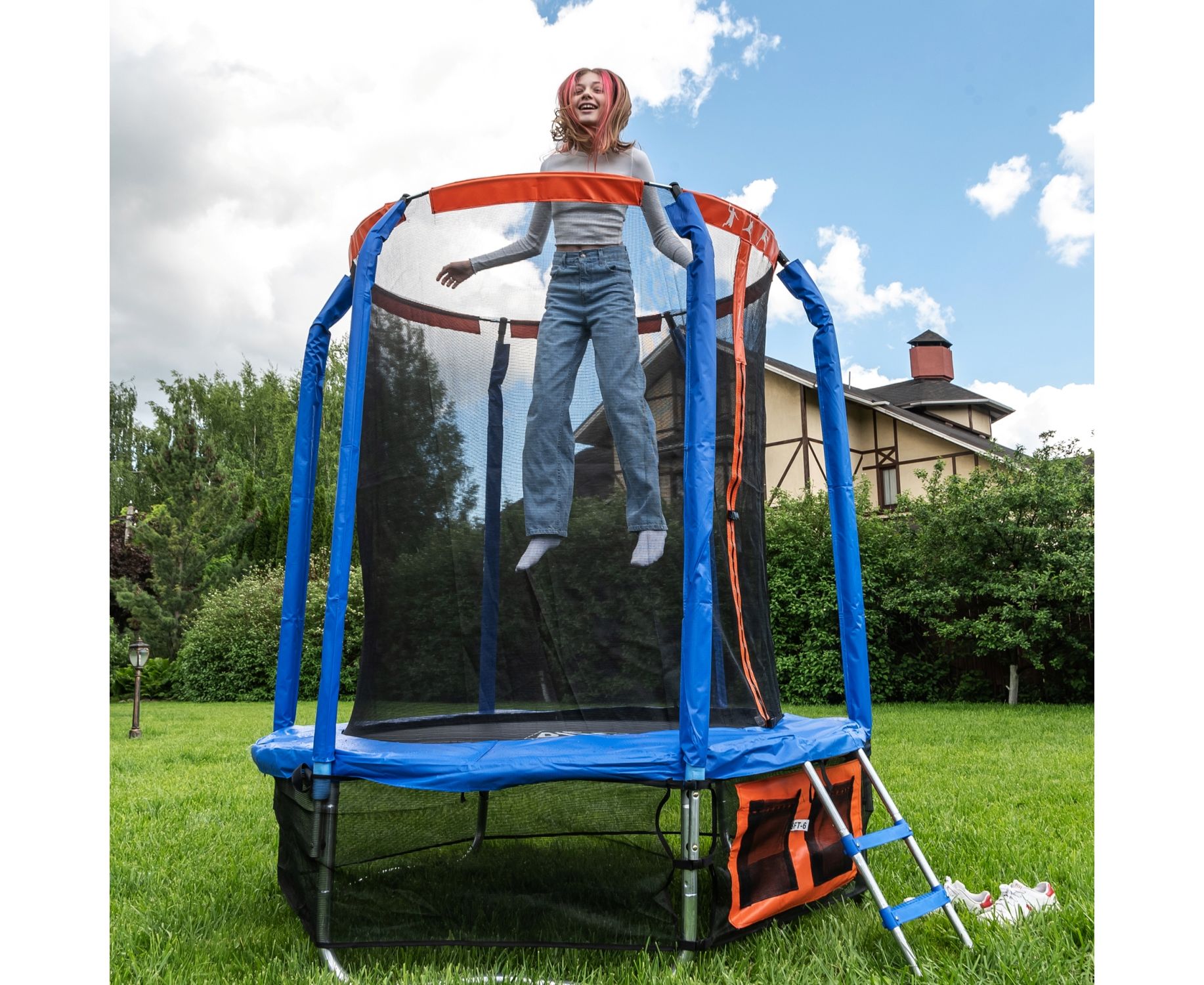 Батут DFC Jump Basket 14ft внутр.сетка, лестница (427cм) 14FT-JBSK-B 1834_1500