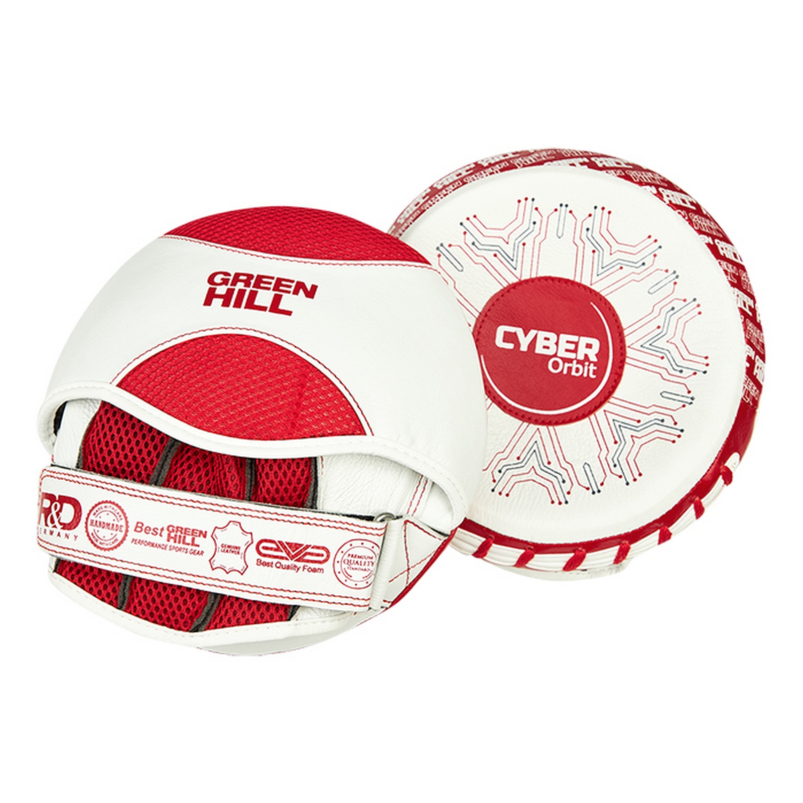 Боксёрские Лапы малые Green Hill CYBER ORBIT FMCO-2021-0019 бело-красный 1600_1600